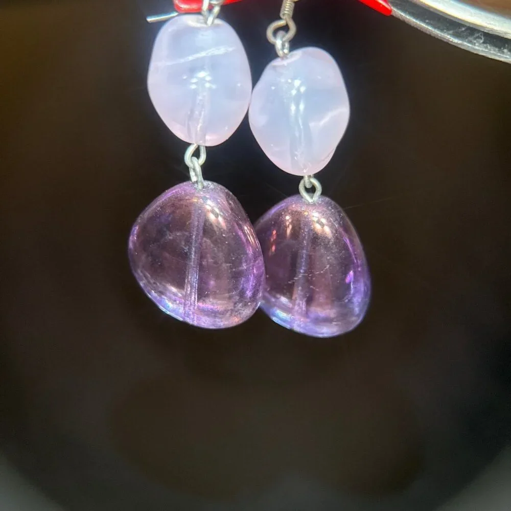 Pink/Purple Stone‎ Dangle Earrings